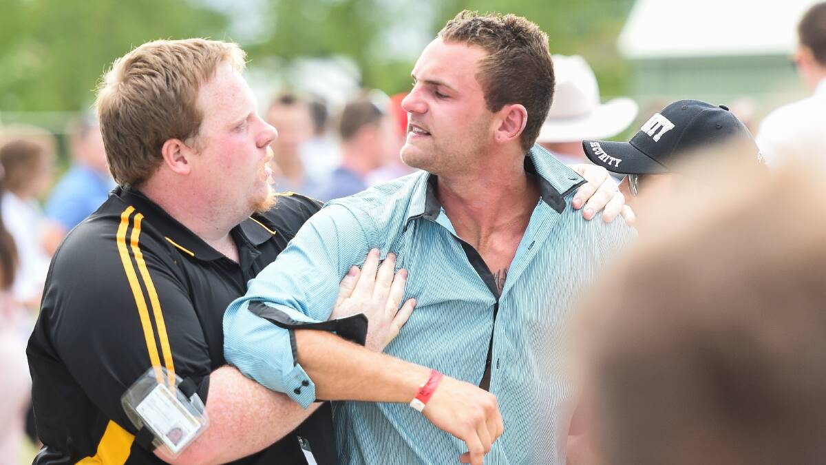 SCUFFLE: Tyrone Mallory during an altercation at the Wodonga races in 2017. He faced court in Albury on Monday following a fight at The Boat Shed Lake Hume on Australia Day in 2019. He received $1500 in fines for the incident. 