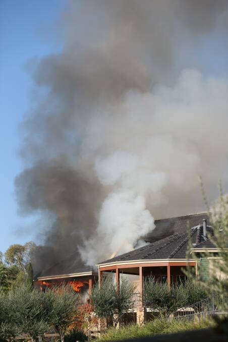 The fire at the Brewer Drive property on Friday, April 12. Picture by Blair Thomson