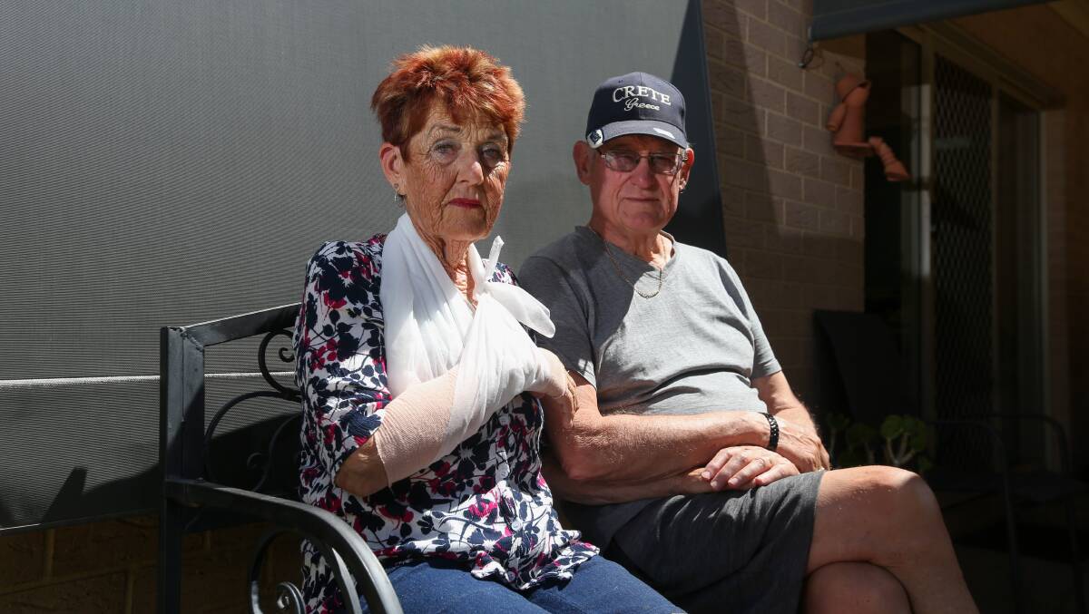 INJURED: Heather Saunders was walking with her husband Trevor on Sunday when a dog deeply bit her right arm. She is still experiencing pain. The pair are urging people to be more mindful when walking. Picture: TARA TREWHELLA