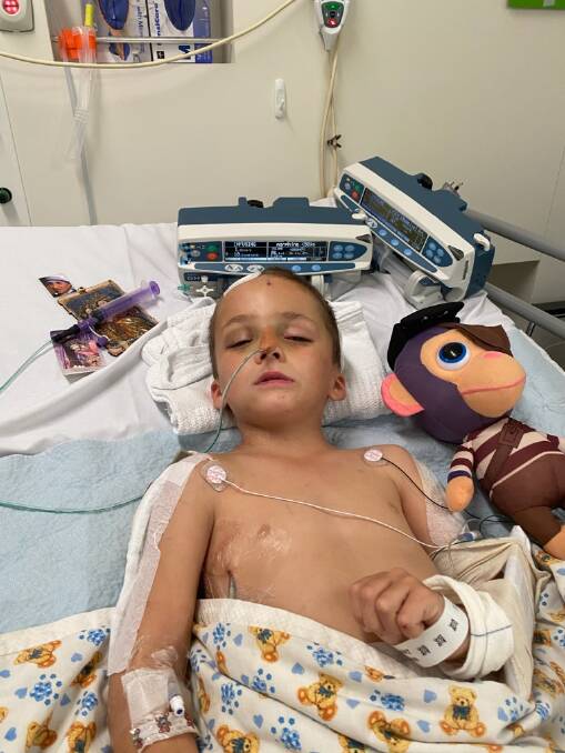 INJURED: Zayne Watts spent close to five weeks receiving treatment at the Royal Children's Hospital in Melbourne after being hit by a garbage truck in Wodonga last month. He was discharged from the hospital on Friday. 