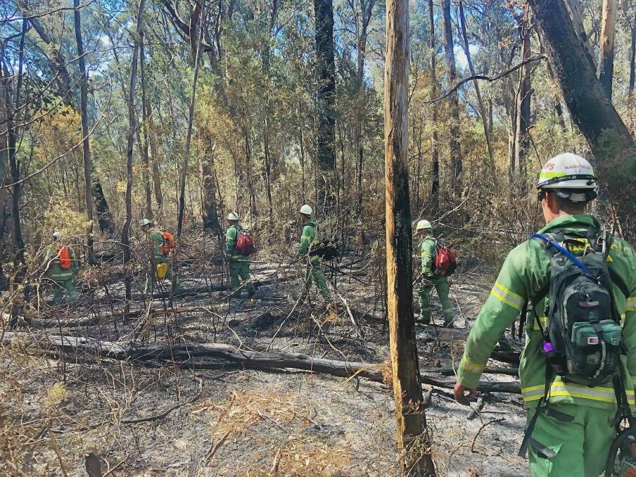 HARD WORK: Firefighters have been busy building fire containment lines and are working to identify hot spots at several sites in the North East. The fires have been burning in remote bush since November 21. Picture: DELWP