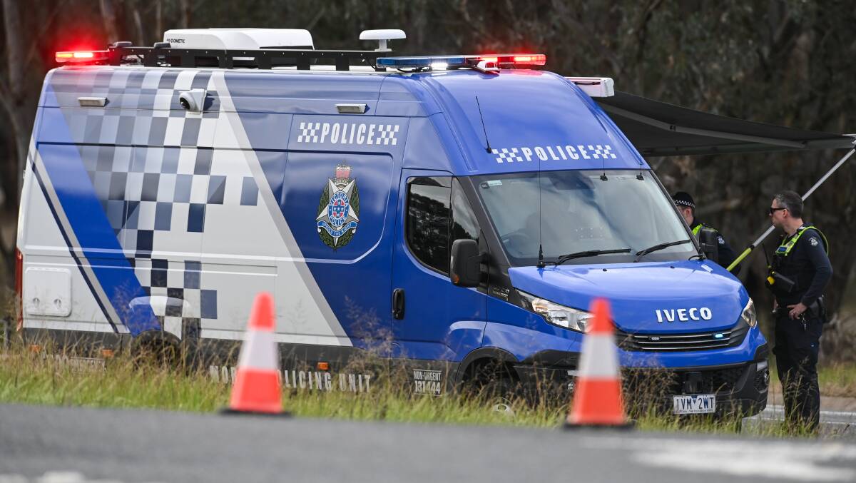 Police at the scene of last year's Hume Freeway crash at Chiltern that claimed four lives. File photo
