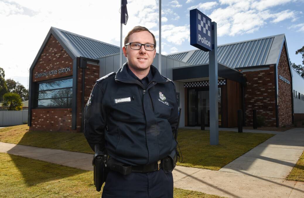 NEW: Senior Constable Paul Heywood at the rebuilt Corryong police station. Officers had worked from a Donaldson Street station during the build. Picture: MARK JESSER