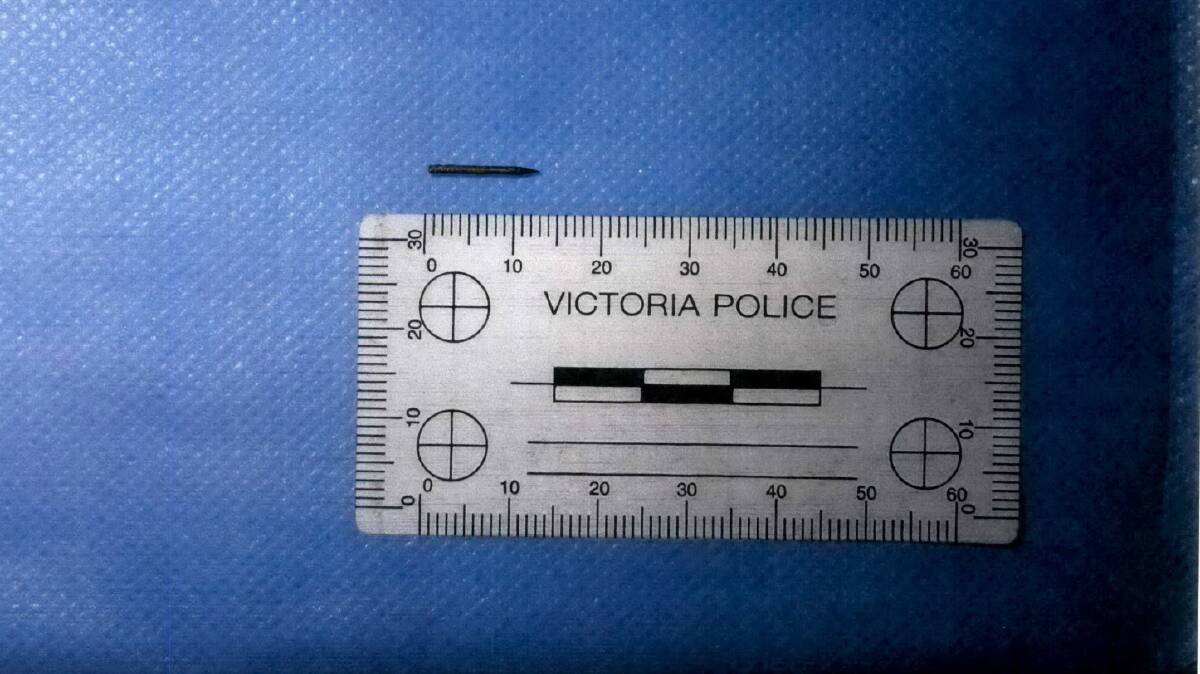 A police image of the metal removed from the victim's forehead. Picture supplied