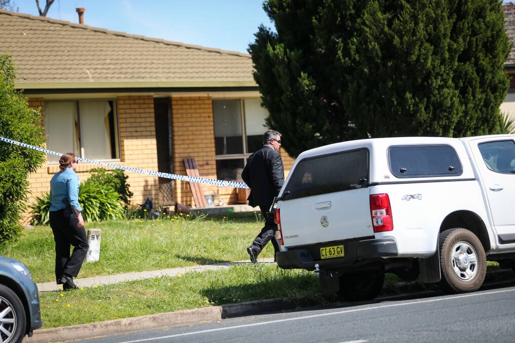 CRIME SCENE: Police outside the Webb Street home on November 7, 2016. A video of Nathan Vercoe and police members, filmed on the same day, has been shown during a murder trial. The trial will continue in Wagga on Friday. 