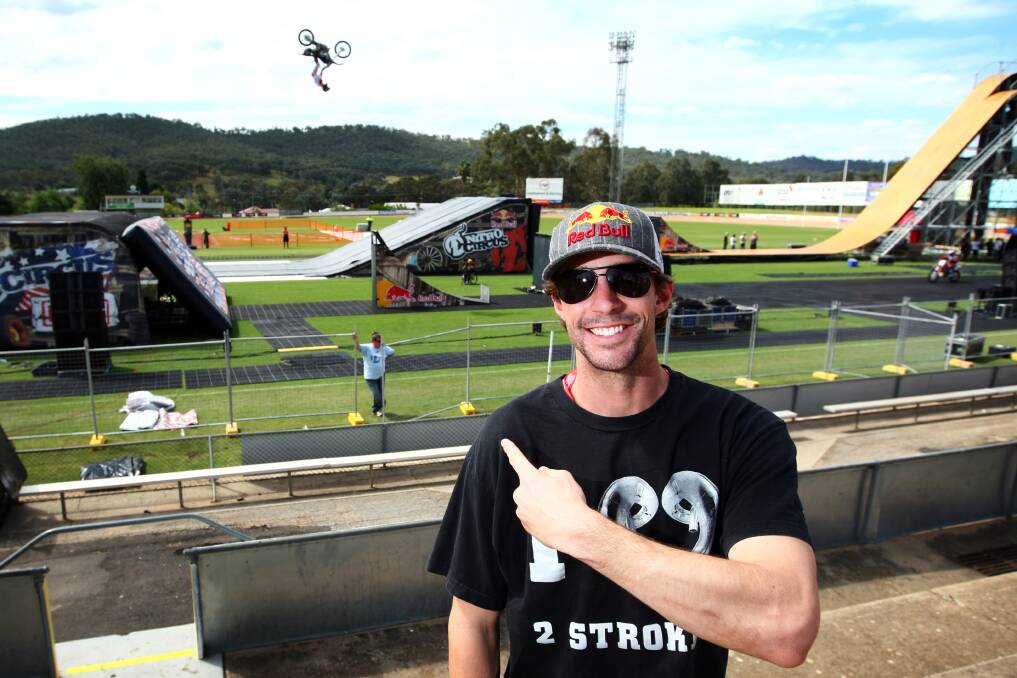 EXTREME SPORTS: Motocross rider and stuntman Travis Pastrana, pictured at the Lavington Sports Ground in March 2011. 