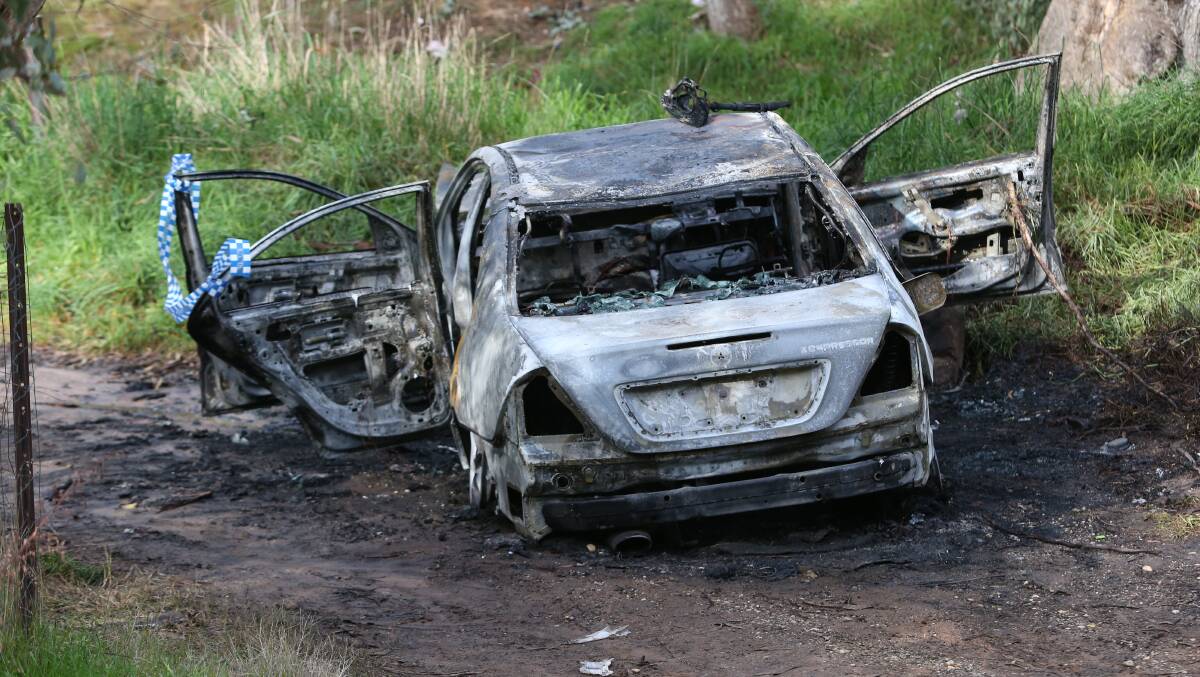 Zachary King-Guzzardi torched this stolen Mercedes in Wodonga after fleeing police. File photo