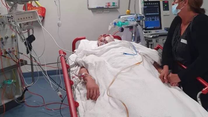 Luke Coughlan in hospital. 