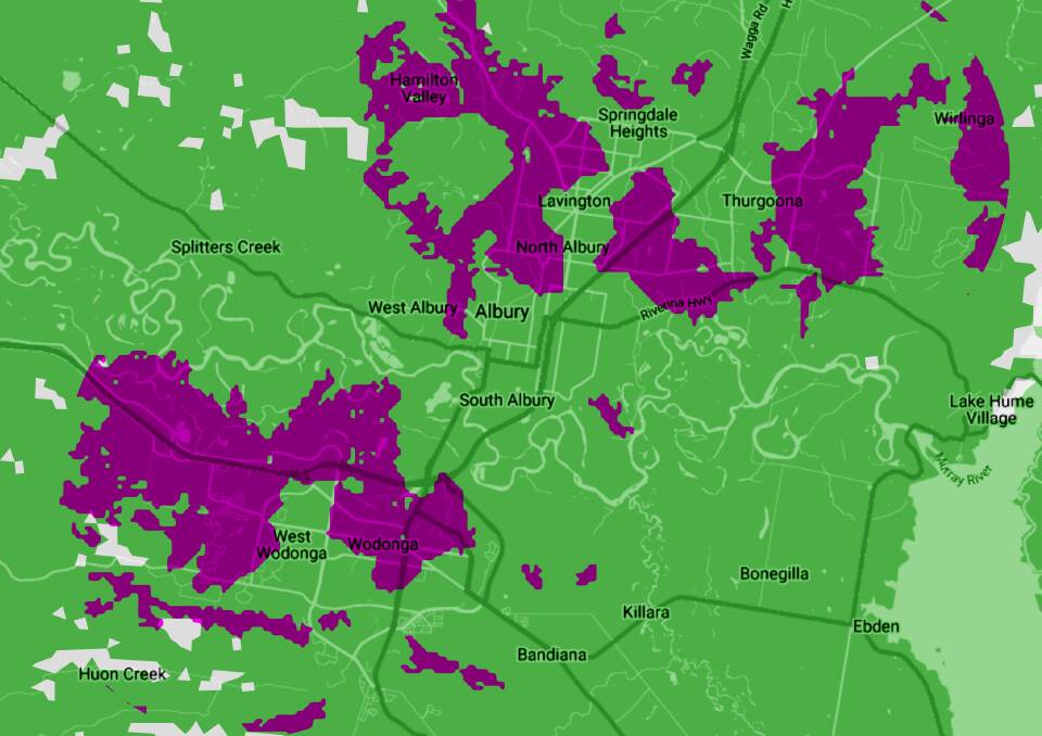 MAP: Purple shading shows new 5G coverage amongst existing green 4G coverage. 