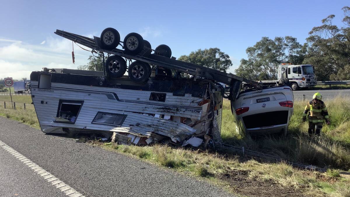 The highway crash scene at Glenrowan on Tuesday. 