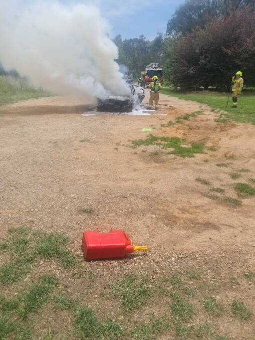 The Thurgoona car fire on Tuesday afternoon. A Ford was gutted. Picture supplied