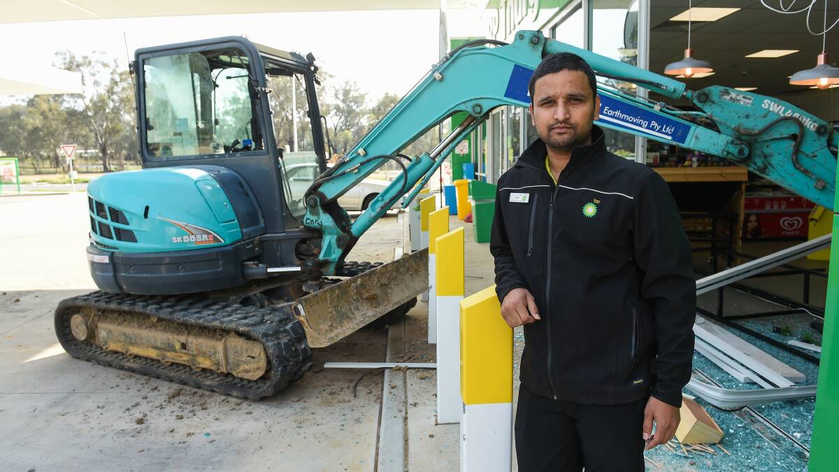 Bollards halted the thieves at the Thurgoona BP. Pictures: MARK JESSER