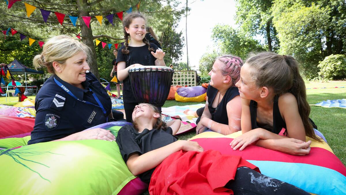 GATHERING: Leading Senior Constable Lynn Furborough with Litel Stubbs, Ceanne Bisset, Lilly Lea, and Julia Bisset at Saturday's event. 