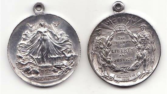 PEACE: Every Australian child up to age 14 years received a peace medal to mark the end of the war.