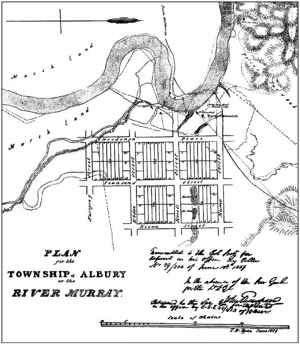 PLAN: A copy of Thomas Townsend's original 1839 'Plan for the Township of Albury'.