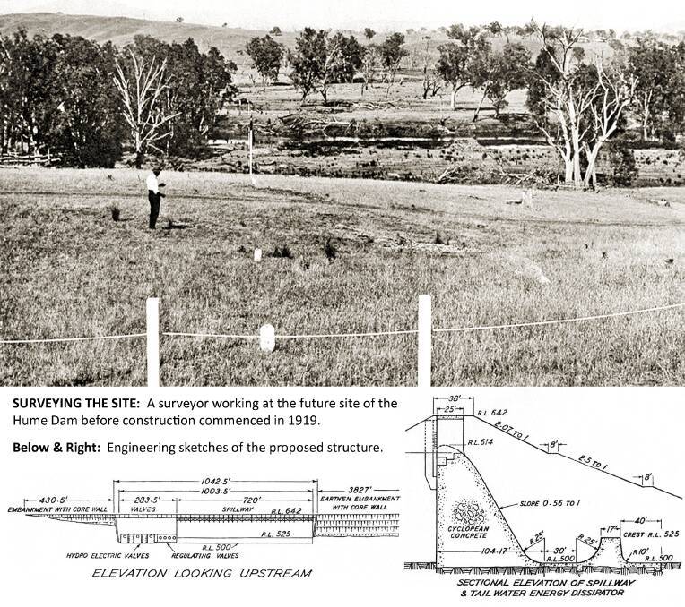 SURVEYING THE SITE: A surveyor working at the future site of the Hume Dam before construction commenced in 1919.
