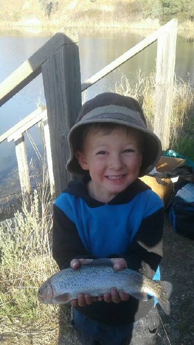 FUN: It was a bit of Sunday afternoon fun at Allans Flat for Josh Darwent, 4, who caught two pan size rainbows with his dad Evan.