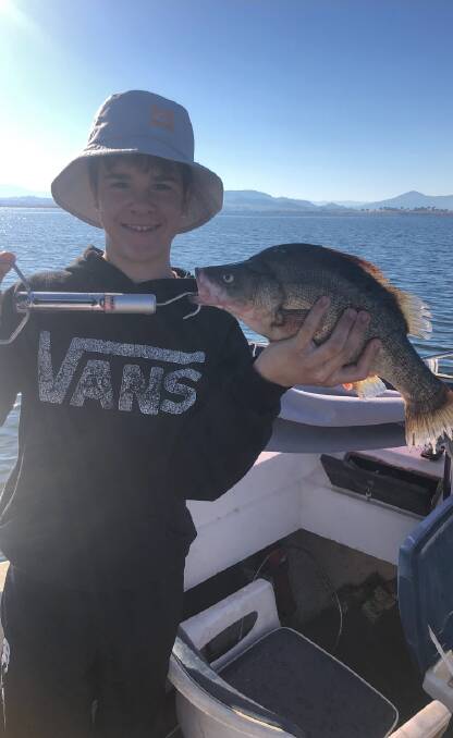 CATCH: Taj Lieschke, 13, pictured with a three pound yellow belly caught at Bowna on Easter Saturday, using shrimp.