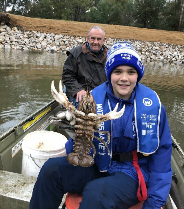 CATCH: Brodie Eyers, 12, spent the day crayfishing with his grandfather and great uncle. Send your fishing photos to 0475 953 605.
