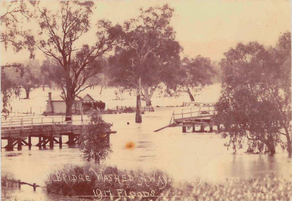 FLOODING: Pictured is what is left of a bridge, washed away in the 1917 flood. Like the Wodonga Historical Society on Facebook for more local history.