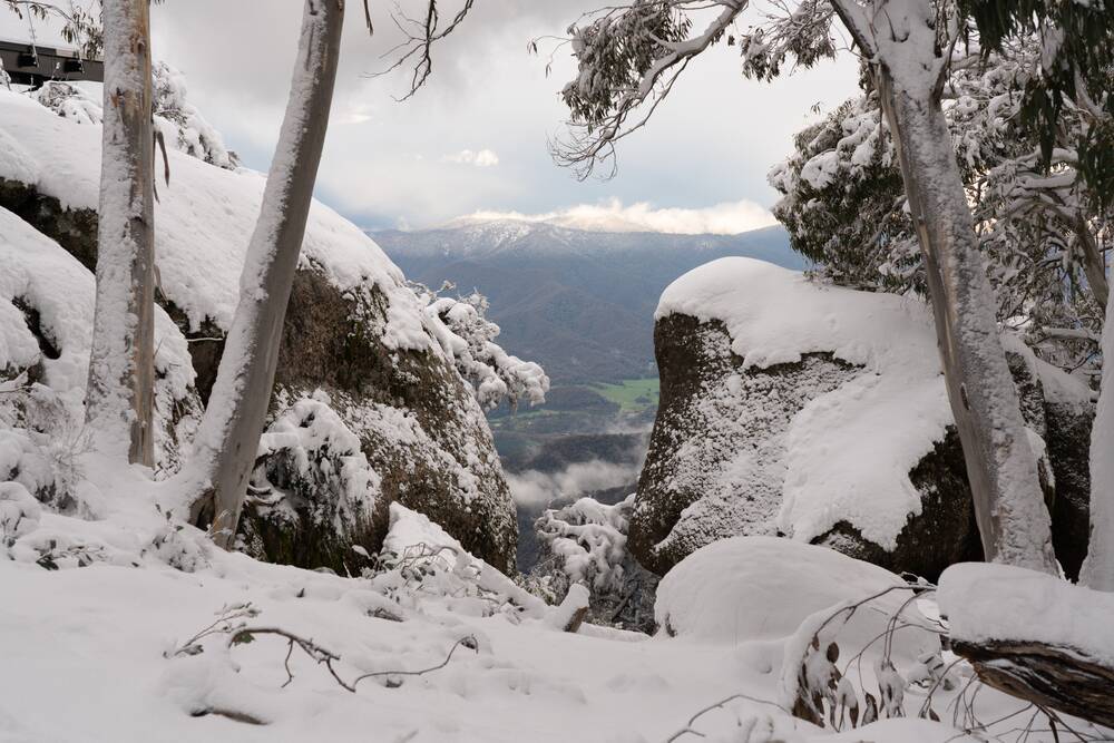 CHANGING: The view from Mount Buffalo in snow. Photo: SHUTTERSTOCK