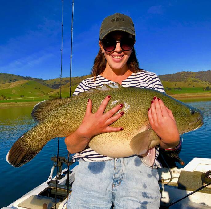 MONSTER: A metre cod caught by Gemma Nicholson in the weir on a icon spinnerbait, caught while casting for yellowbelly over rocky points.