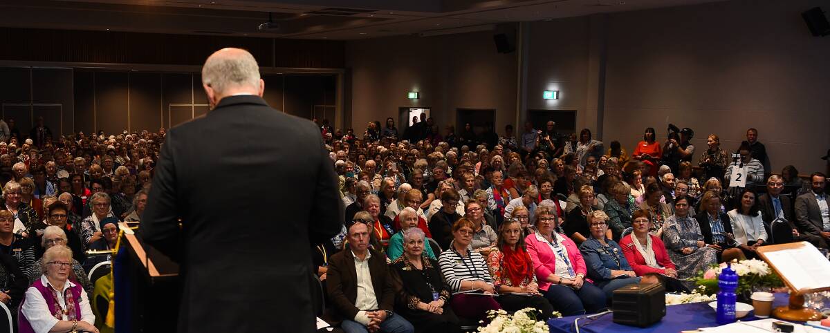 FULL HOUSE: Prime Minister Scott Morrison addresses the NSW CWA conference in his pre-election visit to Albury-Wodonga. Picture: MARK JESSER