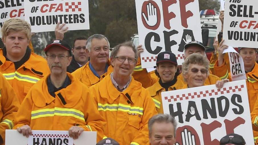 HANDS OFF: Wangaratta volunteers protested the Victorian government involvement in EBA negotiations last year.