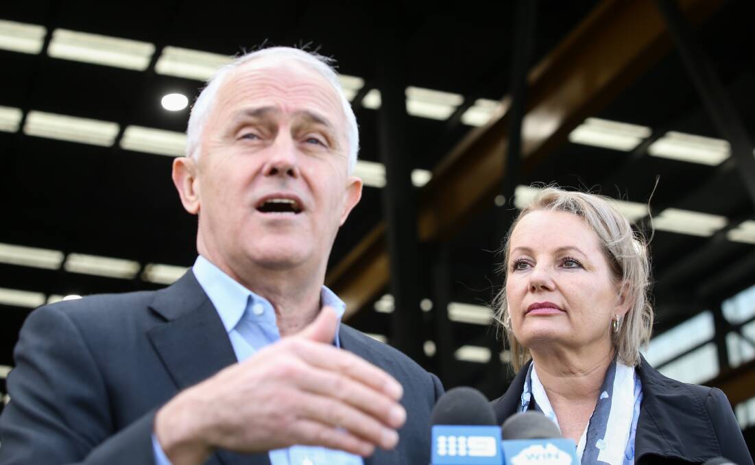 Malcolm Turnbull and Sussan Ley at Overall Forge, Ettamogah, in 2017.