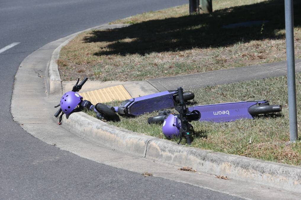 The distinctive purple Beam scooters have been dumped in various locations around Albury. Picture by Blair Thomson