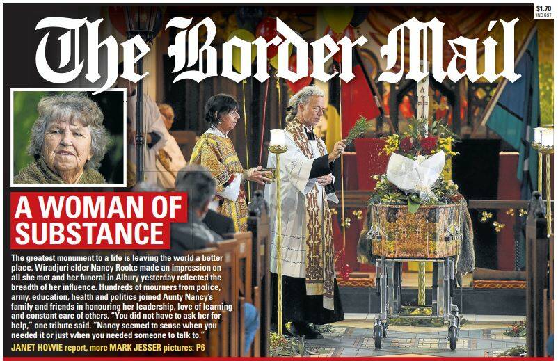 The Border Mail's front page after Nancy Rooke's funeral.