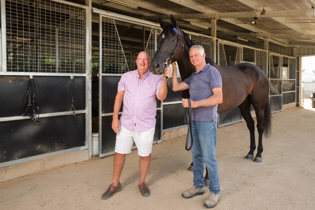 Owner Bruce McNamara and trainer Ron Stubbs with Bianco Vilano. Picture by James Wiltshire