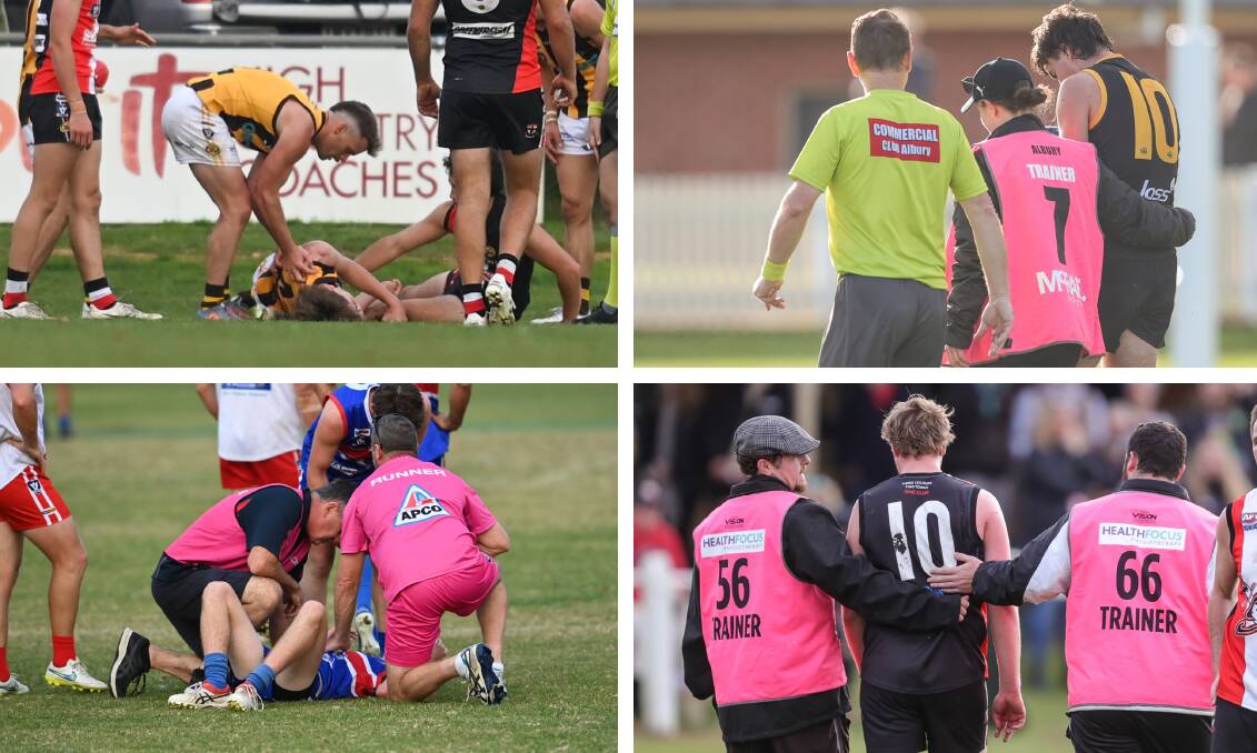 Whether it's the Ovens and Murray, Hume or Tallangatta league, clubs, players and officials face a challenge in managing the 21-day concussion protocols. File pictures by Mark Jesser and James Wiltshire