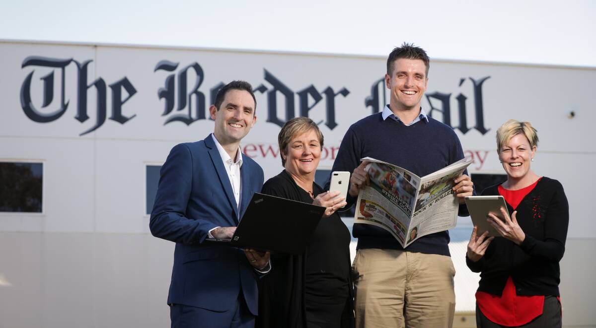 CONNECTED: The Border Mail's sales manager Chris Clarke, channel manager classifieds and features Debbie Mosbey, editor Xavier Mardling and deputy editor Julie Coe. Picture: JAMES WILTSHIRE