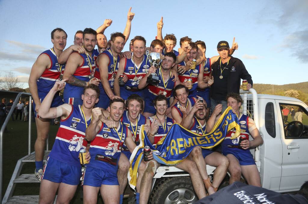 YOU BEAUTY: Thurgoona celebrates its first Tallangatta and District league premiership. Picture: ELENOR TEDENBORG