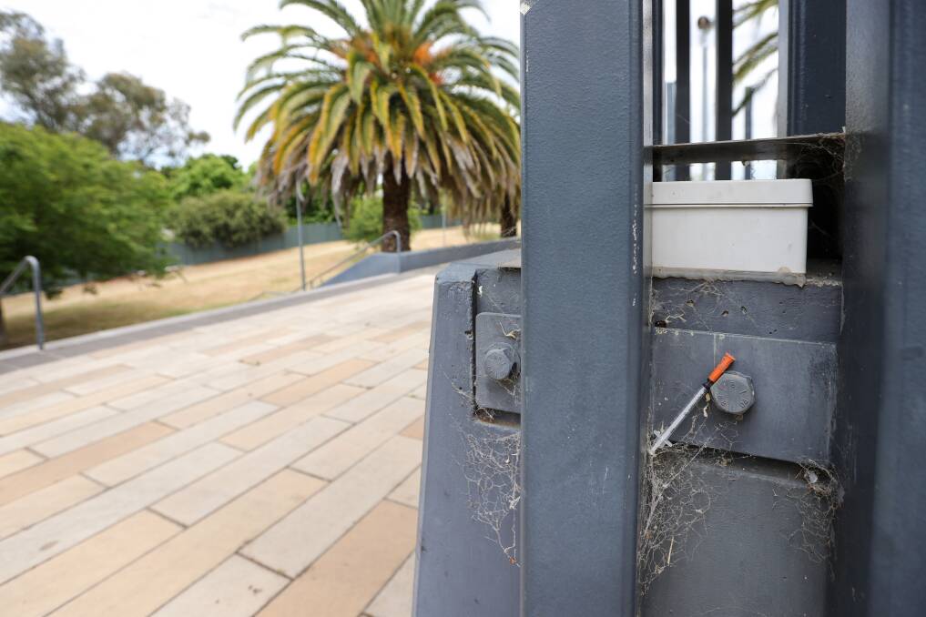 The Border Mail visited the Harold Mair bridge on Monday afternoon and observed empty beer cans and a used syringe at the eastern end of the walkway. Picture by James Wiltshire