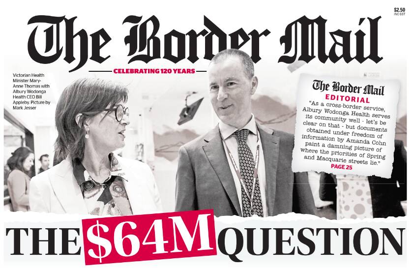 The front page of Saturday's Border Mail.