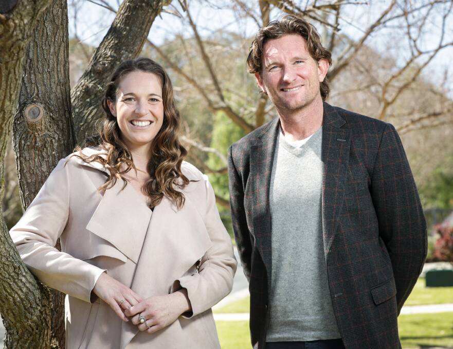 GREAT CAUSE: Rebecca Daniher and James Hird
caught up ahead of Albury's grand final luncheon on 
Friday, where $30,000 was raised for FightMND - 
a cause close to the Danihers' heart.
Picture: JAMES WILTSHIRE