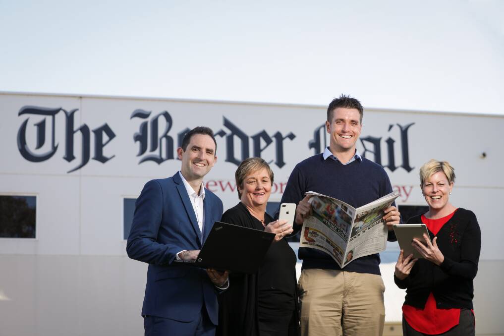  CONNECTED: The Border Mail's sales manager Chris Clarke, channel manager classifieds and features Debbie Mosbey, editor Xavier Mardling and deputy editor Julie Coe. Picture: JAMES WILTSHIRE