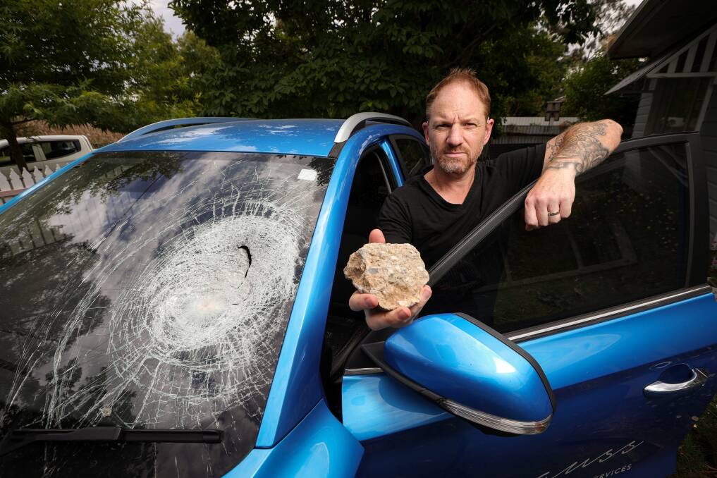Glen Strauss, and his wife Niki, were left shaken after a piece of concrete was thrown from the Harold Mair bridge through their car windscreen. Pictures by James Wiltshire