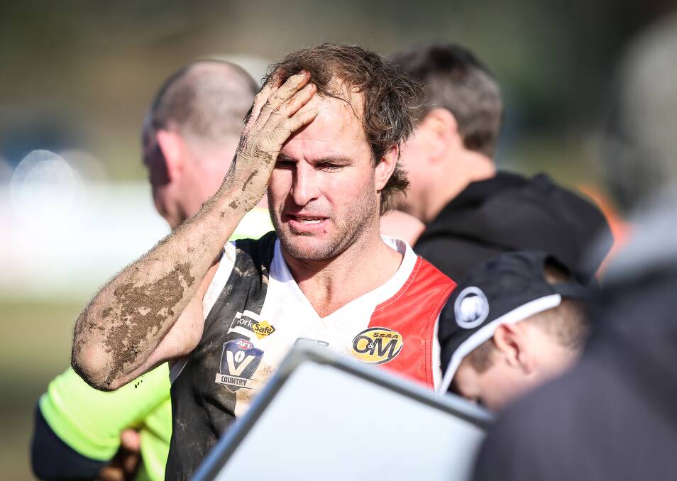 NEXT MOVE: Brad Murray at quarter-time of the Saints' win over Yarrawonga. Picture: JAMES WILTSHIRE