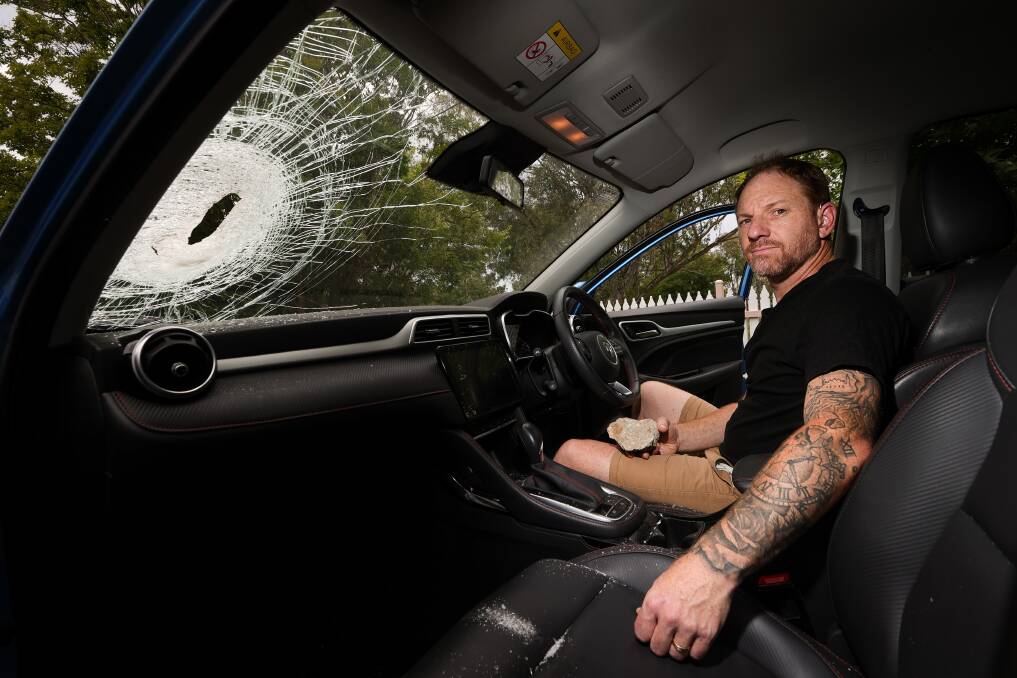 Glen Strauss, and his wife Niki, were left shaken after a piece of concrete was thrown from the Harold Mair bridge through their car windscreen. Picture by James Wiltshire