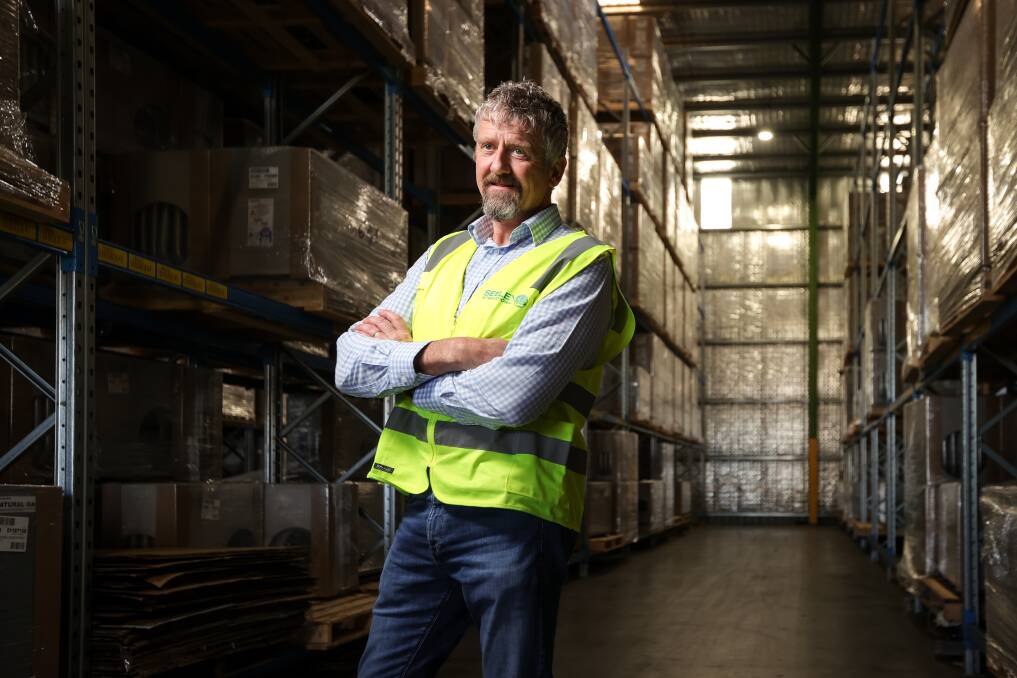 Seeley International group managing director Jon Seeley in his company's Wodonga warehouse with gas heating units on the surrounding shelves. Picture by James Wiltshire