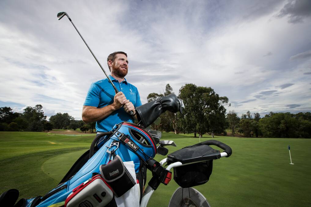 Jason Akermanis at Commercial Albury golf club on Monday. Picture: JAMES WILTSHIRE