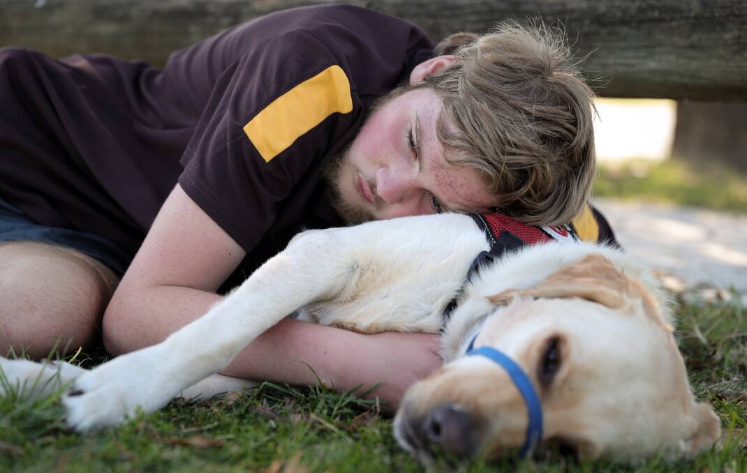 Corey and his best mate, Gordy, who calms his anger and has who has awoken his soul. Pictures: JAMES WILTSHIRE