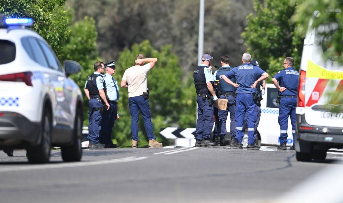 Police and paramedics at the scene of the shooting in Thurgoona on November 2, 2023.