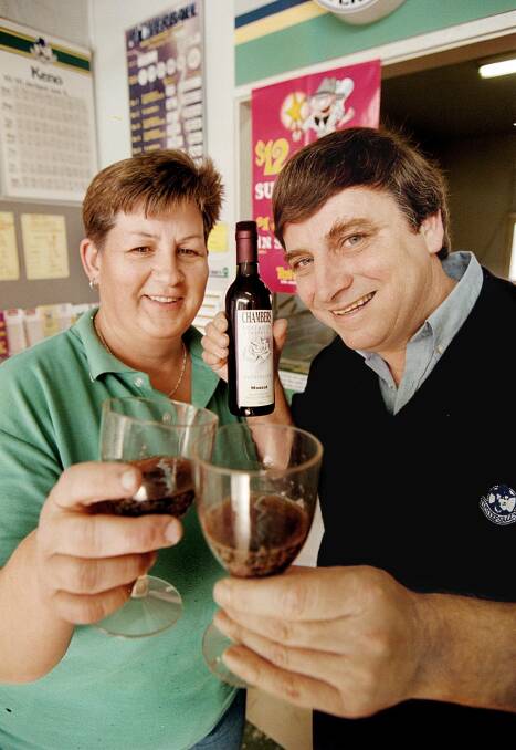 Jenni and Norm Crisp in 1999 celebrating a Tattslotto promotion. Picture: PETER BATSON