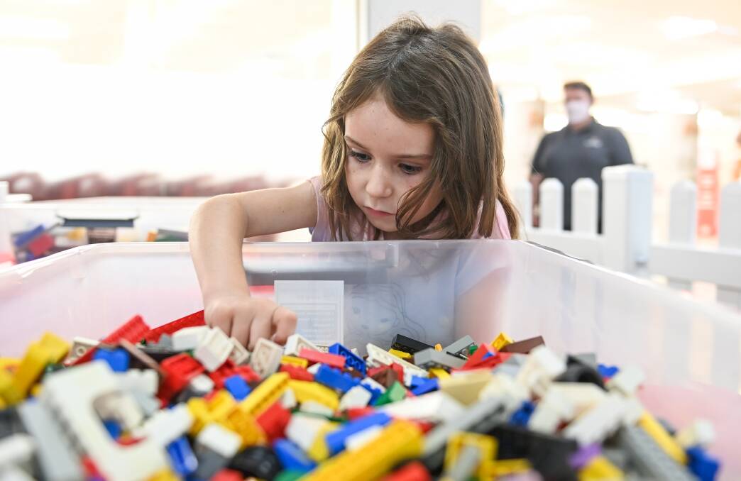 CREATIVE MIND: Wodonga resident Aleah Cooper-Hay, 6, building a lego house in the competition final. Pictures: MARK JESSER