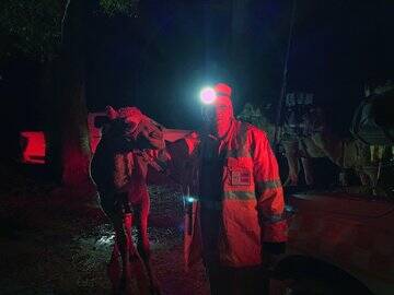 NEW FRIENDS: Police officers from Search and Rescue, Mansfield and Woods Point, as well as the Country Fire Authority and State Emergency Service attended the incident. Picture: VICSES NEWS/TWITTER. 