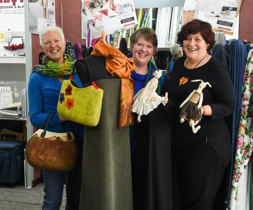 COLLABORATION: Leanne O'Toole, Cathy Upton and Donna Caffrey prepare ahead of their first joint fibre art exhibition. Picture: MARK JESSER